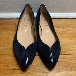 French Sole FS/NY Blue Suede and Patent Leather Ballet Flats, Size 8